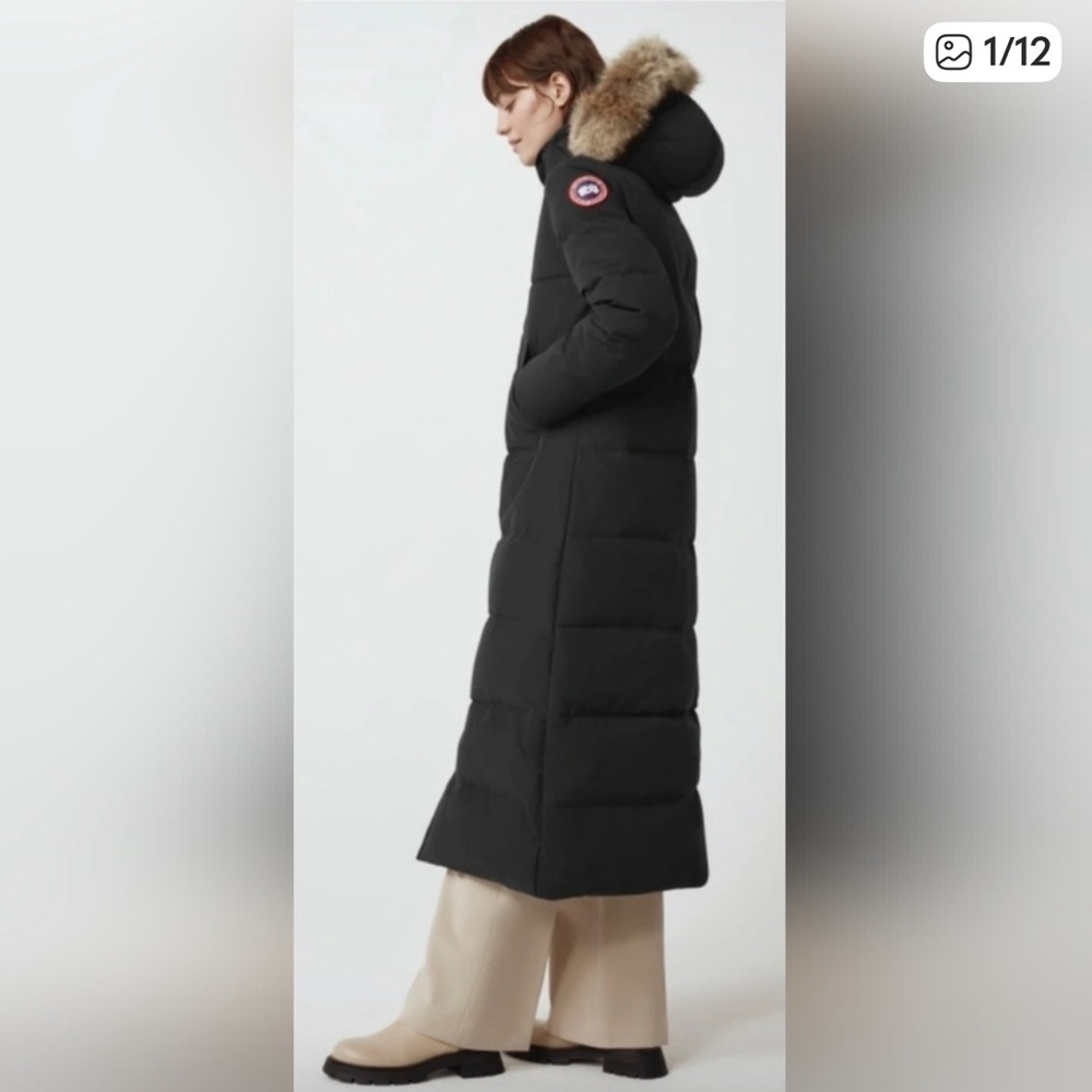 Canada Goose Black Long Puffer Coat with Fur Hood